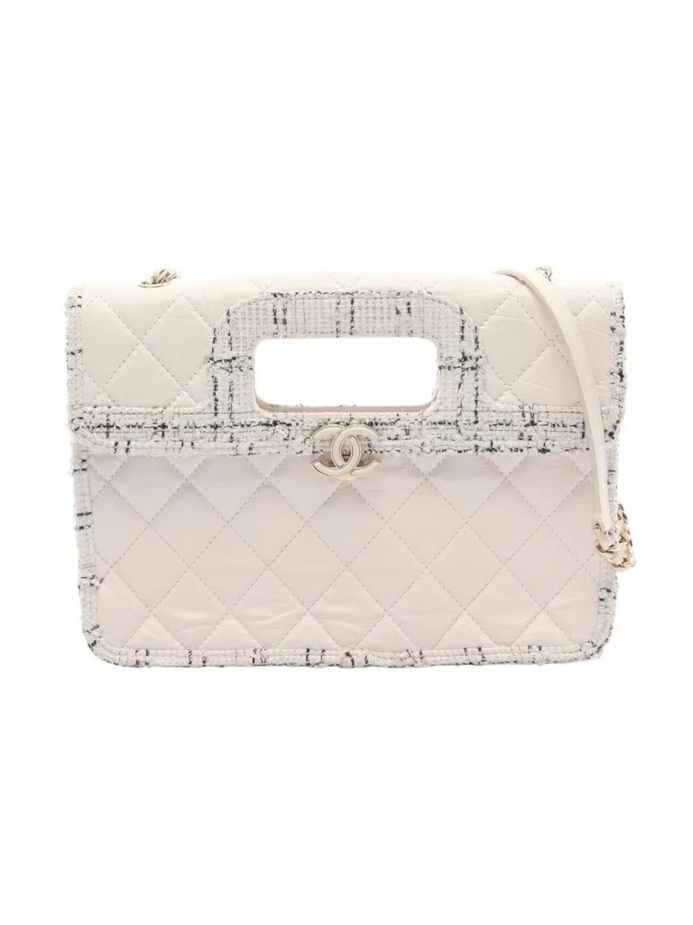 Chanel Shoulder Bag Quilted 2-Way White Calf Fabric
